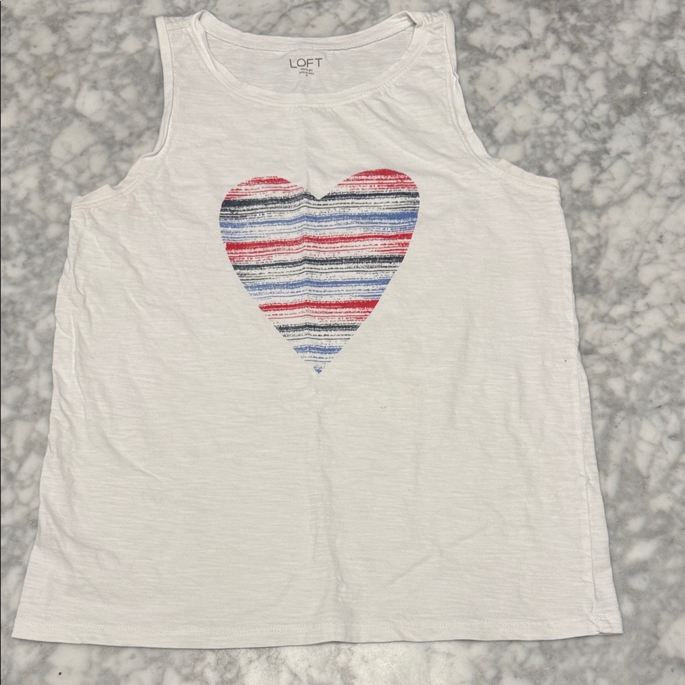 LOFT White Tank Top with Striped Heart